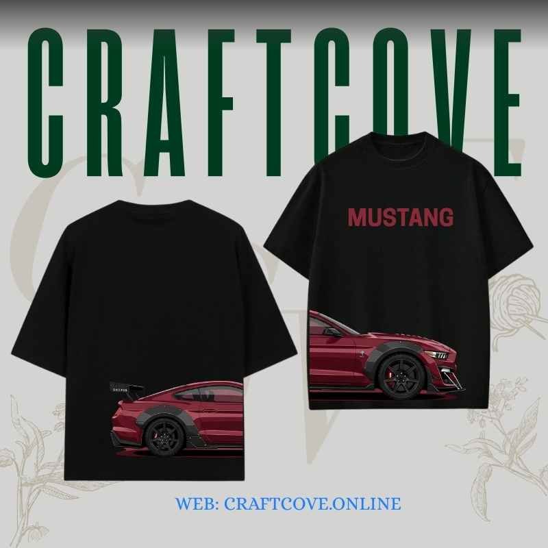 Premium Cherry Red Mustang Oversized T-Shirt