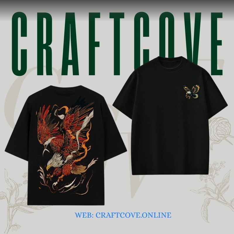 Black Full Body Eagle Oversized T-Shirt