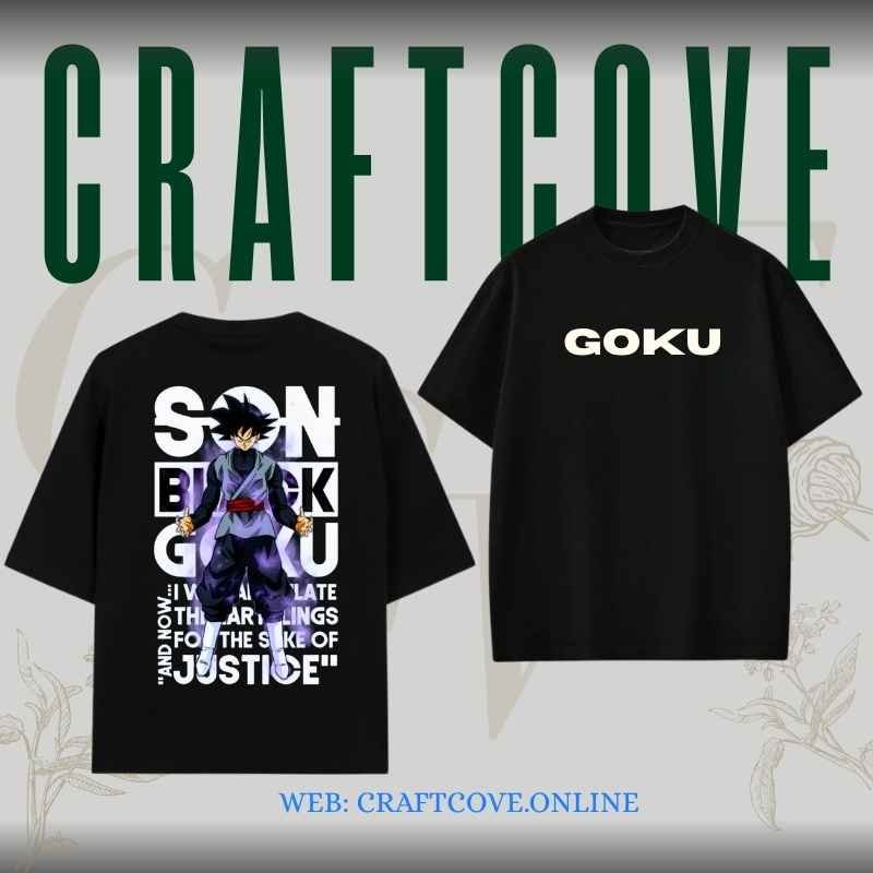 Goku White Printed Black Oversized T-Shirt