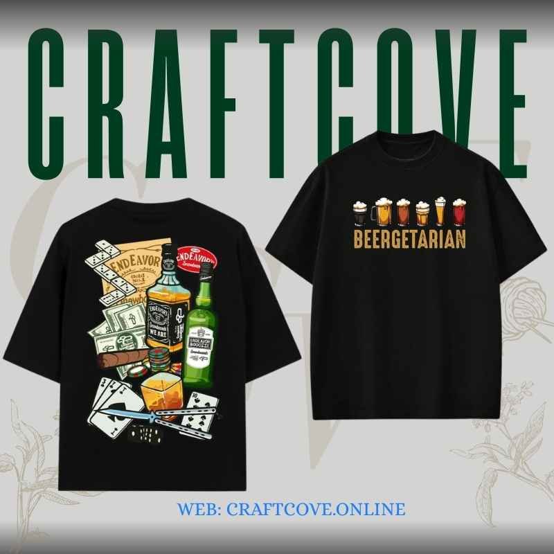 Beergetarian Black Oversized T-Shirt | Retro Party Streetwear Tee | CraftCove